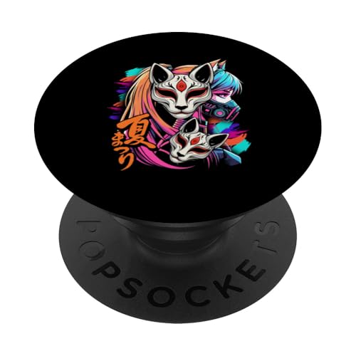 Anime Manga Cyberpunk Ästhetische Techwear Harajuku Kitsune PopSockets Klebender PopGrip von Japanese Culture Mythology Lover Anime Girl Otaku