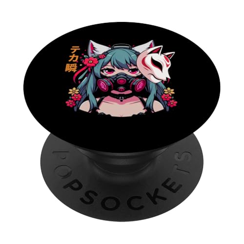 Anime Manga Cyberpunk Ästhetische Techwear Harajuku Kitsune PopSockets Klebender PopGrip von Japanese Culture Mythology Lover Anime Girl Otaku