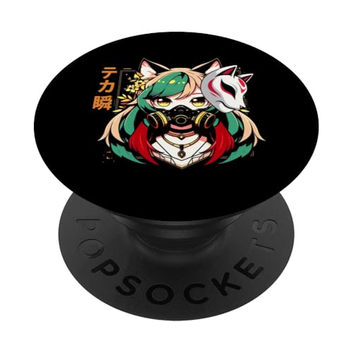 Anime Manga Cyberpunk Ästhetische Techwear Harajuku Kitsune PopSockets Klebender PopGrip von Japanese Culture Mythology Lover Anime Girl Otaku