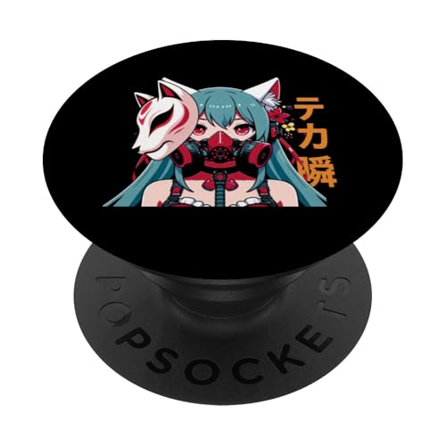Anime Manga Cyberpunk Ästhetische Techwear Harajuku Kitsune PopSockets Klebender PopGrip von Japanese Culture Mythology Lover Anime Girl Otaku