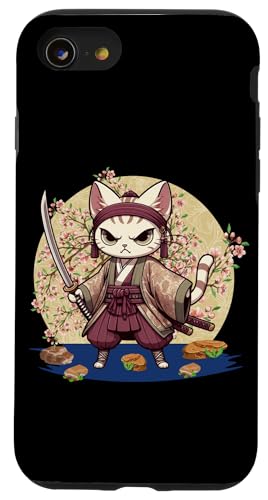 Japanische Samurai-Ninja-Katze Japanische Kanji Kawaii Art Manga Hülle für iPhone SE (2020) / 7 / 8 von Japanese Ninja Cat Lover Japanese Warrior Culture