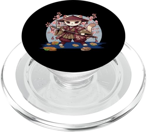 Japanische Samurai-Ninja-Katze Japanische Kanji Kawaii Art Manga PopSockets PopGrip für MagSafe von Japanese Ninja Cat Lover Japanese Warrior Culture