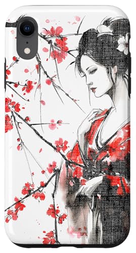 Hülle für iPhone XR Geisha Samurai Girl Cherry Blossom Woodblock Style Art von Japanese sakura sumi-e