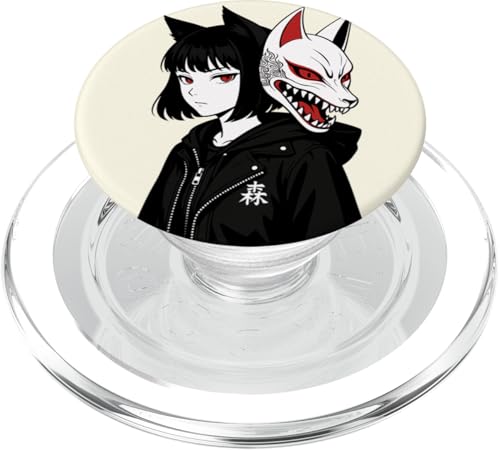 Anime Girl Japanische Kitsune Maske Japan Kanji Otaku Jungen Mädchen PopSockets PopGrip für MagSafe von JapansCollective