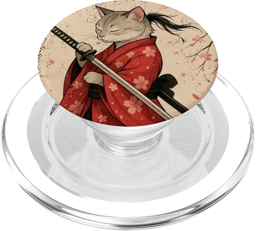 Graue Katze, japanische Samurai-Kirschblüte, Japanisch, Mutter, Vater, Kinder PopSockets PopGrip für MagSafe Graue Katze, japanische Samurai-Kirschblüte, Japanisch, Mutter, Vater, Kinder PopSockets PopGrip für MagSafe von JapansCollective