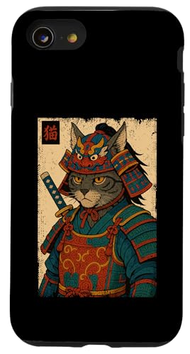 Japanische Samurai, graue Katze, Vintage, japanischer Krieger, Jungen, Mädchen Hülle für iPhone SE (2020) / 7 / 8 von JapansCollective