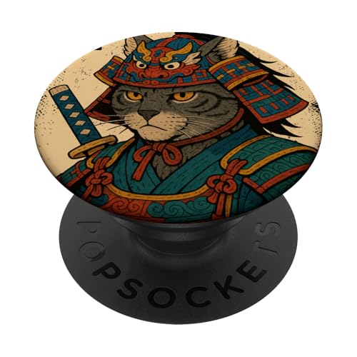 Japanische Samurai, graue Katze, Vintage, japanischer Krieger, Jungen, Mädchen PopSockets Klebender PopGrip Japanische Samurai, graue Katze, Vintage, japanischer Krieger, Jungen, Mädchen PopSockets Klebender PopGrip von JapansCollective