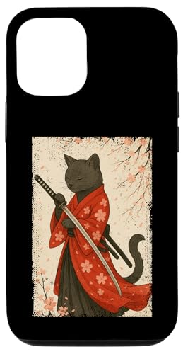 Japanische Samurai-Kirschblüte, japanische Katze, Schwarz Hülle für iPhone 12/12 Pro von JapansCollective