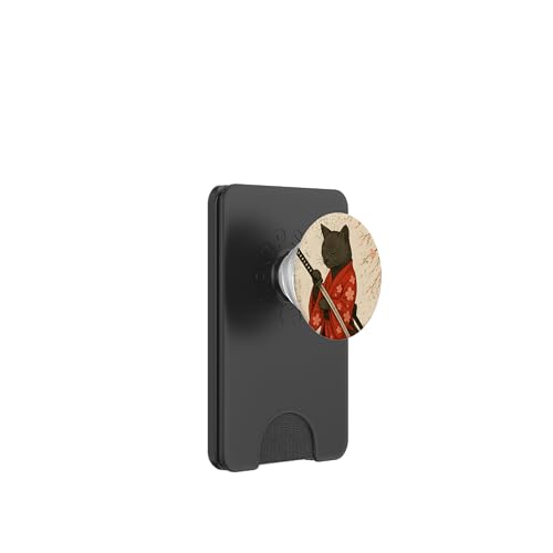 Japanische Samurai-Kirschblüte, japanische Katze, Schwarz PopSockets PopWallet für MagSafe Japanische Samurai-Kirschblüte, japanische Katze, Schwarz PopSockets PopWallet für MagSafe von JapansCollective