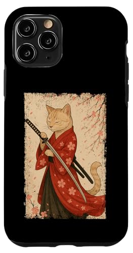 Orange Katze, japanischer Samurai, Kirschblüte, Japan, Mama, Papa, Kind Hülle für iPhone 11 Pro von JapansCollective