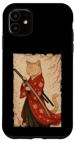Orange Katze, japanischer Samurai, Kirschblüte, Japan, Mama, Papa, Kind Hülle für iPhone 11 von JapansCollective