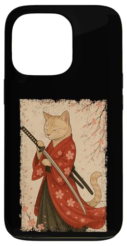 Orange Katze, japanischer Samurai, Kirschblüte, Japan, Mama, Papa, Kind Hülle für iPhone 13 Pro von JapansCollective