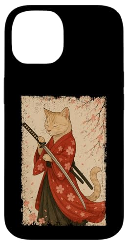 Orange Katze, japanischer Samurai, Kirschblüte, Japan, Mama, Papa, Kind Hülle für iPhone 14 von JapansCollective