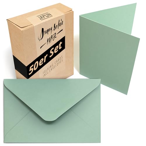 Japun - 50er Set blanko Falt-Karten inkl. Briefumschläge, Klapp-Karten zum gestalten, beschriften oder bedrucken - DIN A6 / C6 - grün von Japun