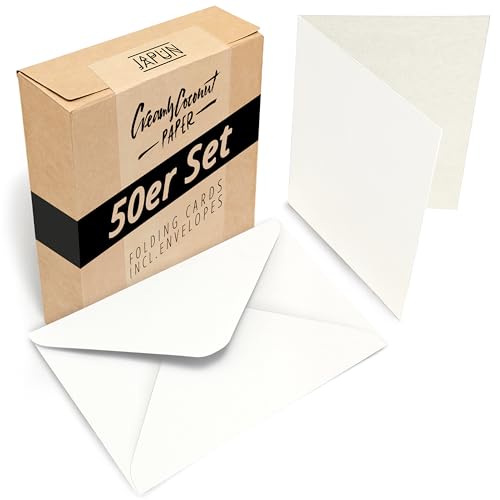 Japun - 50er Set blanko Falt-Karten inkl. Briefumschläge, Klapp-Karten zum gestalten, beschriften oder bedrucken - DIN A6 / C6 - weiß von Japun