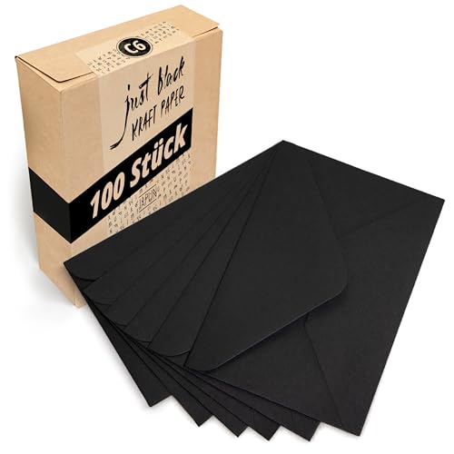 Japun – Briefumschläge (100 Stück) aus Papier, Kuvert, Umschlag ohne Fenster - DIN C6-162 x 114 mm - schwarz von Japun