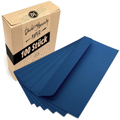 Japun – Briefumschläge (100 Stück) aus Papier, Kuvert, Umschlag ohne Fenster - DIN lang - 220 x 110 mm - blau von Japun