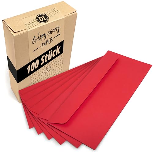 Japun – Briefumschläge (100 Stück) aus Papier, Kuvert, Umschlag ohne Fenster - DIN lang - 220 x 110 mm - rot von Japun