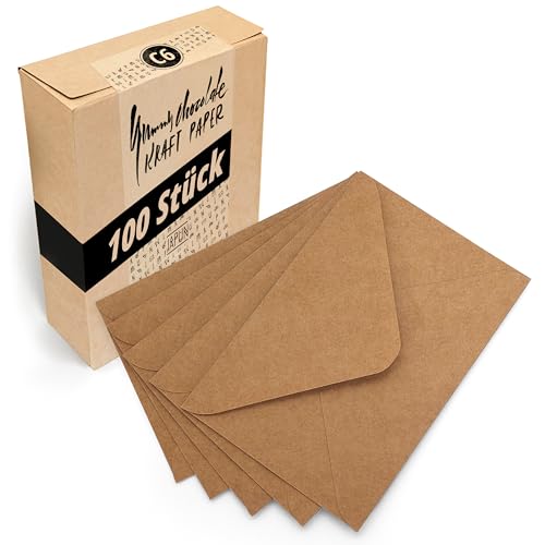 Japun – Briefumschläge (100 Stück) aus braunem vintage Kraftpapier, Kuvert, Umschlag ohne Fenster - DIN C6-162 x 114 mm von Japun