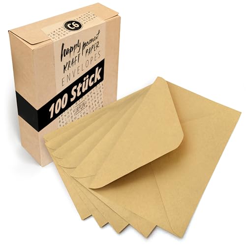 Japun – Briefumschläge (100 Stück) aus braunem vintage Kraftpapier, Kuvert, Umschlag ohne Fenster - DIN C6-162 x 114 mm von Japun