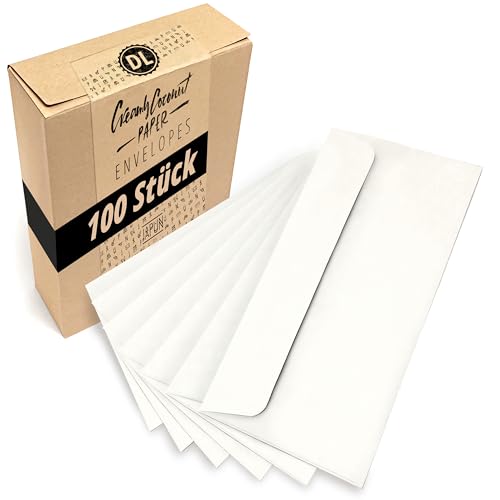 Japun – Briefumschläge weiß (100 Stück) aus Papier, Kuvert, Umschlag ohne Fenster - DIN lang - 220x110 mm von Japun