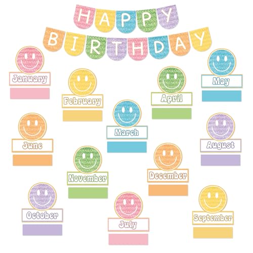 JarThenaAMCS Pinnwand-Set "Happy Birthday", Boho, Happy Face, Kalender, Poster, Pastellfarben, Klassenzimmer, Geburtstagstabelle für Schulanfang, Dekoration, 61-teilig JarThenaAMCS Pinnwand-Set "Happy Birthday", Boho, Happy Face, Kalender, Poster, Pastellfarben, Klassenzimmer, Geburtstagstabelle für Schulanfang, Dekoration, 61-teilig von JarThenaAMCS