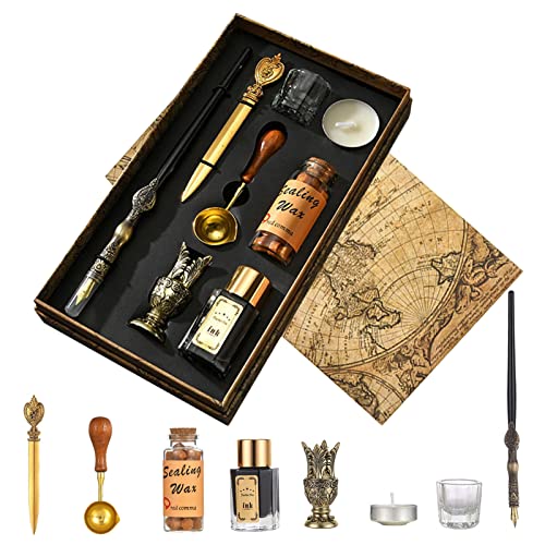 JasCherry Kalligraphie Stift Set–Vintage Schreibfeder Holzstift und Tinte Set mit Wachssiegel Stempel, Antikes Schreibwaren Geschenkset für Kunst, Unterschriften, Handlettering, Dekoration JasCherry Kalligraphie Stift Set–Vintage Schreibfeder Holzstift und Tinte Set mit Wachssiegel Stempel, Antikes Schreibwaren Geschenkset für Kunst, Unterschriften, Handlettering, Dekoration von JasCherry