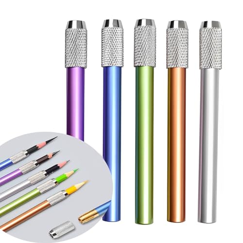 5 Stück Stiftverlängerung Pencil Extender Metall Bleistift Verlängerungen Aluminium Bleistift Extender Farbe Bleistiftverlängerung für Skizzieren Schule Malatelier Schreibgerät von Jasminum