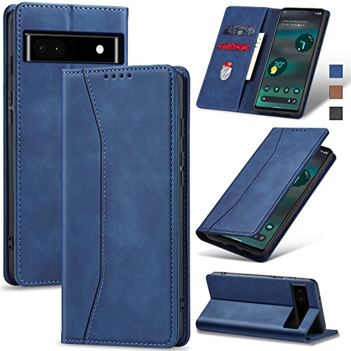 Jasonyu Handyhülle für Google Pixel 6A Hülle Leder Flip Klappbare Stoßfeste Magnetische Premium PU Leder Standfunktion Kartenfächern Schutzhülle Klapphülle für Google Pixel 6A,Blau von Jasonyu