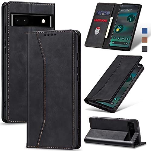 Jasonyu Handyhülle für Google Pixel 6A Hülle Leder Flip Klappbare Stoßfeste Magnetische Premium PU Leder Standfunktion Kartenfächern Schutzhülle Klapphülle für Google Pixel 6A,Schwarz von Jasonyu