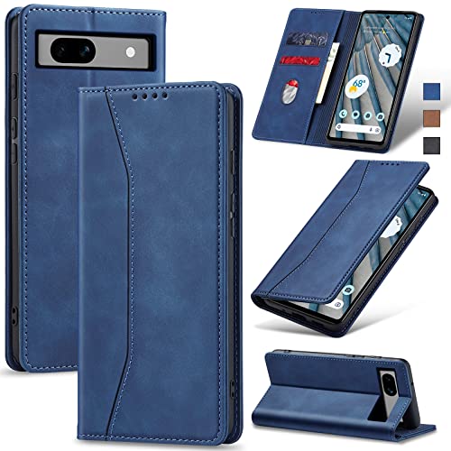 Jasonyu Handyhülle für Google Pixel 7A Hülle Leder Flip Klappbare Stoßfeste Magnetische Premium PU Leder Standfunktion Kartenfächern Schutzhülle Klapphülle für Google Pixel 7A,Blau von Jasonyu
