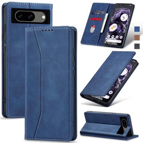 Jasonyu Handyhülle für Google Pixel 8 Hülle Leder Flip Klappbare Stoßfeste Magnetische Premium PU Leder Standfunktion Kartenfächern Schutzhülle Klapphülle für Google Pixel 8,Blau von Jasonyu