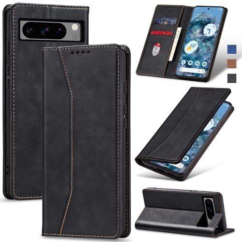 Jasonyu Handyhülle für Google Pixel 8 Pro Hülle Leder Flip Klappbare Stoßfeste Magnetische Premium PU Leder Standfunktion Kartenfächern Schutzhülle Klapphülle für Google Pixel 8 Pro,Schwarz von Jasonyu