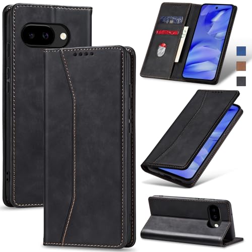 Jasonyu Handyhülle für Google Pixel 9A Hülle Leder Flip Klappbare Stoßfeste Magnetische Premium PU Leder Standfunktion Kartenfächern Schutzhülle Klapphülle für Google Pixel 9A,Schwarz von Jasonyu