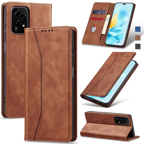 Jasonyu Handyhülle für Honor 200 Lite Hülle Leder Flip Klappbare Stoßfeste Magnetische Premium PU Leder Standfunktion Kartenfächern Schutzhülle Klapphülle für Honor 200 Lite,Braun von Jasonyu
