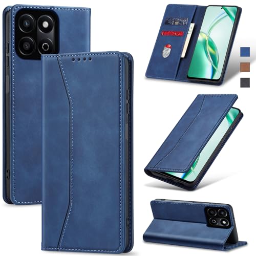 Jasonyu Handyhülle für Honor 200 Smart Hülle Leder Flip Klappbare Stoßfeste Magnetische Premium PU Leder Standfunktion Kartenfächern Schutzhülle Klapphülle für Honor 200 Smart,Blau von Jasonyu