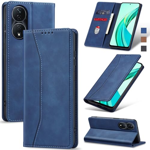 Jasonyu Handyhülle für Honor 90 Smart/X7B Hülle Leder Flip Klappbare Stoßfeste Magnetische Premium PU Leder Standfunktion Kartenfächern Schutzhülle Klapphülle,Blau von Jasonyu