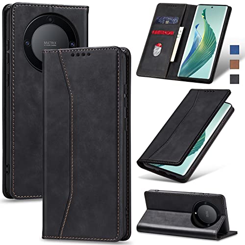 Jasonyu Handyhülle für Honor Magic 5 Lite 5G Hülle Leder Flip Klappbare Stoßfeste Magnetische Premium PU Leder Standfunktion Kartenfächern Schutzhülle Klapphülle für Magic5 Lite,Schwarz von Jasonyu