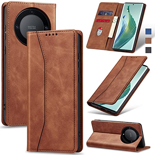 Jasonyu Handyhülle für Honor Magic 5 Lite 5G Hülle Leder Flip Klappbare Stoßfeste Magnetische Premium PU Leder Standfunktion Kartenfächern Schutzhülle Klapphülle für Magic5 Lite,Braun von Jasonyu