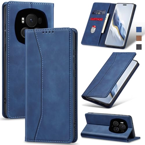 Jasonyu Handyhülle für Honor Magic 6 Pro 5G Hülle Leder Flip Klappbare Stoßfeste Magnetische Premium PU Leder Standfunktion Kartenfächern Schutzhülle Klapphülle für Magic6 Pro,Blau von Jasonyu