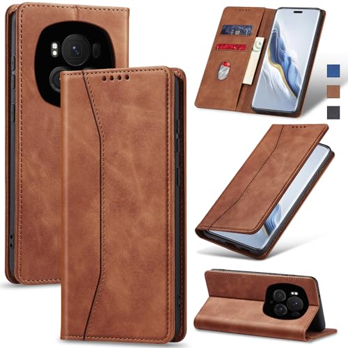 Jasonyu Handyhülle für Honor Magic 6 Pro 5G Hülle Leder Flip Klappbare Stoßfeste Magnetische Premium PU Leder Standfunktion Kartenfächern Schutzhülle Klapphülle für Magic6 Pro,Braun von Jasonyu