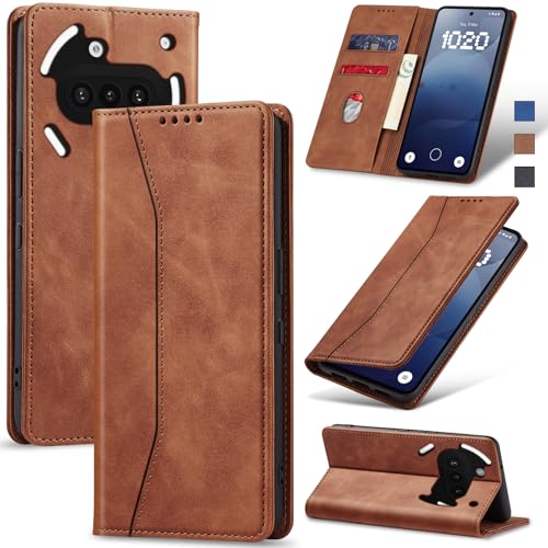 Jasonyu Handyhülle für Nothing Phone (3a) Hülle Leder Flip Klappbare Stoßfeste Magnetische,Premium PU Leder Standfunktion Kartenfächern Schutzhülle Klapphülle,Braun von Jasonyu