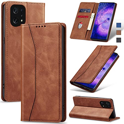 Jasonyu Handyhülle für Oppo Find X5 Hülle Leder Flip Klappbare Stoßfeste Magnetische Premium PU Leder Standfunktion Kartenfächern Schutzhülle Klapphülle für Oppo Find X5,Braun von Jasonyu