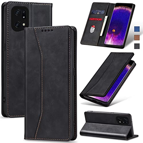 Jasonyu Handyhülle für Oppo Find X5 Pro Hülle Leder Flip Klappbare Stoßfeste Magnetische Premium PU Leder Standfunktion Kartenfächern Schutzhülle Klapphülle für Oppo Find X5 Pro,Schwarz von Jasonyu