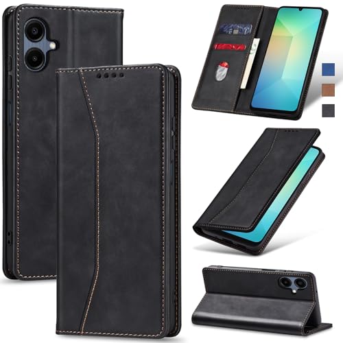 Jasonyu Handyhülle für Samsung Galaxy A06 4G Hülle Leder Flip Klappbare Stoßfeste Magnetische Premium PU Leder Standfunktion Kartenfächern Schutzhülle Klapphülle für Samsung A06,Schwarz von Jasonyu