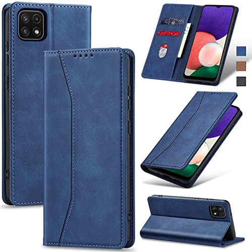 Jasonyu Handyhülle für Samsung Galaxy A22 5G Hülle Leder Flip Klappbare Stoßfeste Magnetische Premium PU Leder Standfunktion Kartenfächern Schutzhülle Klapphülle für Samsung A22 5G,Blau von Jasonyu