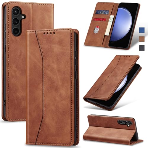 Jasonyu Handyhülle für Samsung Galaxy S23 FE Hülle Leder Flip Klappbare Stoßfeste Magnetische Premium PU Leder Standfunktion Kartenfächern Schutzhülle Klapphülle für Samsung S23 FE,Braun von Jasonyu