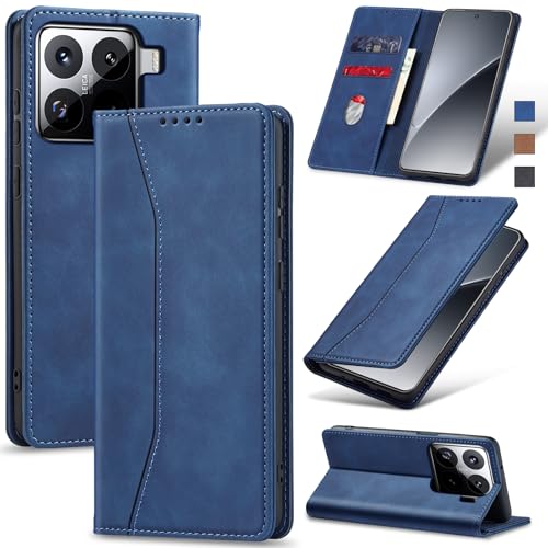 Jasonyu Handyhülle für Xiaomi 15 Pro Hülle Leder Flip Klappbare Stoßfeste Magnetische Premium PU Leder Standfunktion Kartenfächern Schutzhülle Klapphülle für Xiaomi 15 Pro (Blau) von Jasonyu