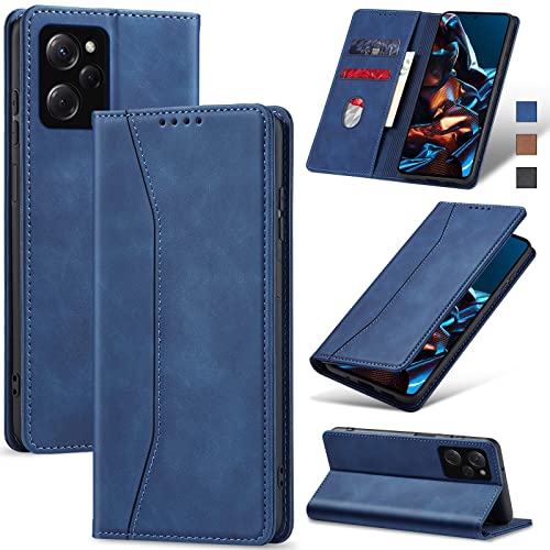 Jasonyu Handyhülle für Xiaomi Poco X5 Pro Hülle Leder Flip Klappbare Stoßfeste Magnetische [Premium PU Leder] [Standfunktion] [Kartenfächern] Schutzhülle Klapphülle für Poco X5 Pro 5G (Blau) von Jasonyu