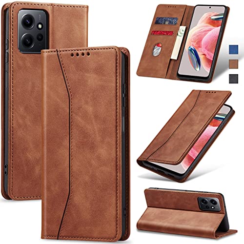 Jasonyu Handyhülle für Xiaomi Redmi Note 12 4G Hülle Leder Flip Klappbare Stoßfeste Magnetische [Premium PU Leder] [Standfunktion] [Kartenfächern] Schutzhülle Klapphülle für Redmi Note 12 4G (Braun) von Jasonyu